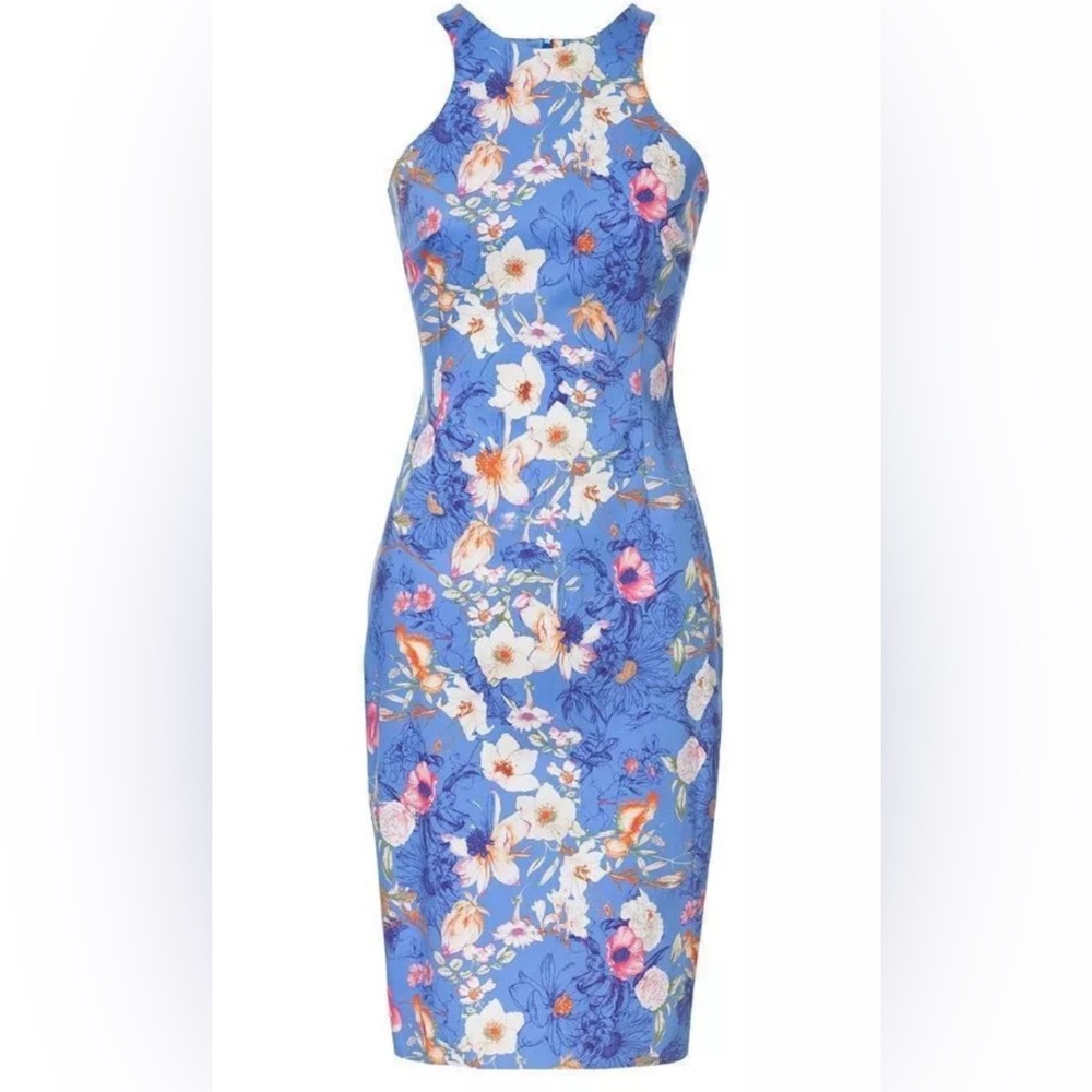 Zara Racerback Floral Blue Bodycon Dress Size Small - Picture 5 of 13